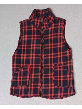 Impressions Flannel Quilted Zip Up Vest Womens Size Medium Red Plaid Pockets...